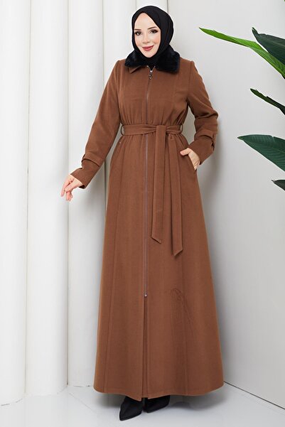 Günay Karaca Büyük Beden Kışlık Kaşe Kadın Pardesü Taba 2606