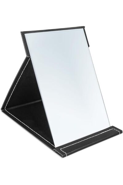 The Bros مرآة مكياج، مرآة مكتبية قابلة للطي مصنوعة من جلد البولي يوريثان، مع حامل قابل للتعديل