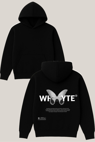 RawNox سويت شيرت وايت ديزاين أسود للجنسين قصة فضفاضة 3 Thread Ş مبطن بالصوف K...