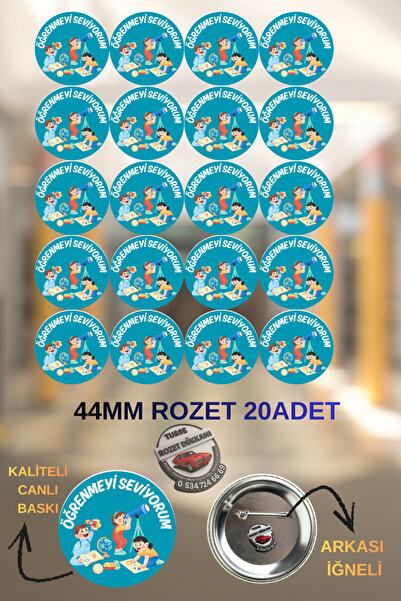 tuse rozet dükkanı Öğrenmeyi Seviyorum Rozeti 20 Adet | 44mm İlkokul Başarı R...