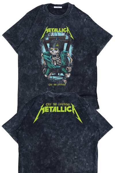 Fuddy Moda Unisex Metallica Ride Ense με τύπωμα πλενόμενο μπλουζάκι, oversize...