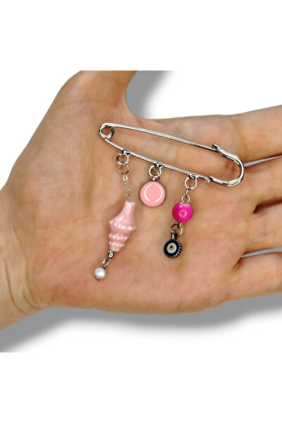 STE Pembe Deniz Kabuğu Detaylı Gümüş Renk İskoç İğnesi – Nazar Göz ile Süslen...