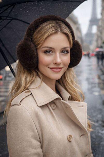 MARBERRY Dark Brown Soft Textured Plush Women's Headphones
