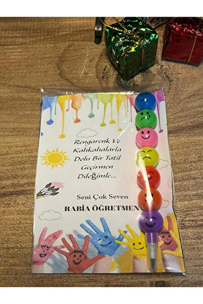 YİPACO tasarım Kişiye Özel Tasarım Kartlı Öğrenci Karne Hediyesi Emojili Renk...