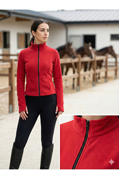 blck & premium Kadın Binici Polar Ceket - Slim Fit Parmak Geçirmeli Cepsiz Ta...