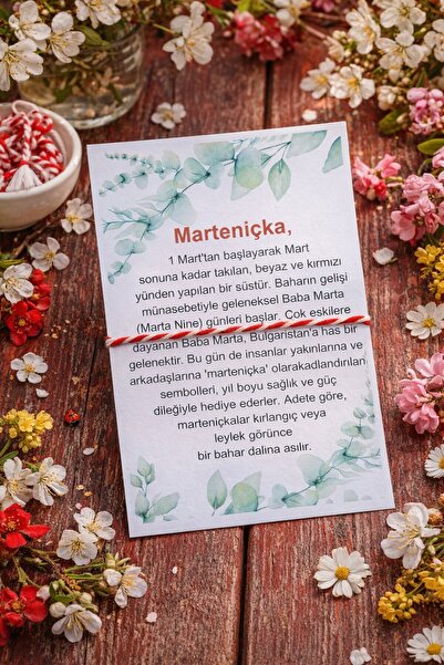 Emtory Home Yeşil Çiçekli Kartlı Marteniçka Dilek Bilekliği - Jelatinli - Şan...