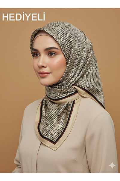 Picasso İpek Görünümlü Bej Kristal Eşarp – Twill Şık Tasarım 90x90
