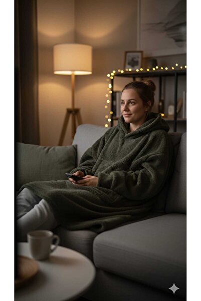MOONSAND Wellsoft Kapşonlu Giyilebilir PANÇO Tv Battaniyesi Unisex Over Size ...