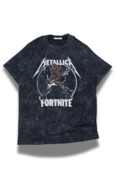 Fuddy Moda تي شيرت ميتاليكا فورت نايت مطبوع قابل للغسل للجنسين، تي شيرت ريترو...