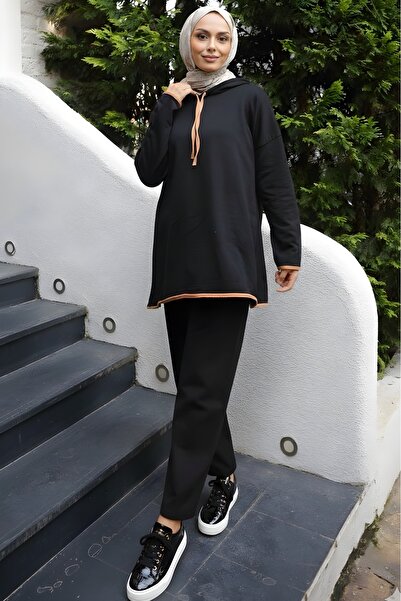 İmajButik Black Hooded Tunic Trouser Suit