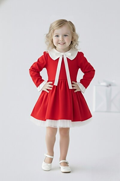 bright moon Girl's Special Occasion Dress with Bow & Collar & Tulle Details