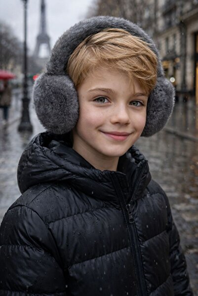 MARBERRY Căști pentru băieți din pluș cu textura moale, gri închis, 8-14 ani