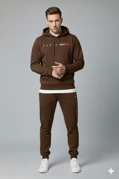 ALİ.COM Three Thread Hooded Inside Cotton Paris B Printed O Oversized Tracksuit Set