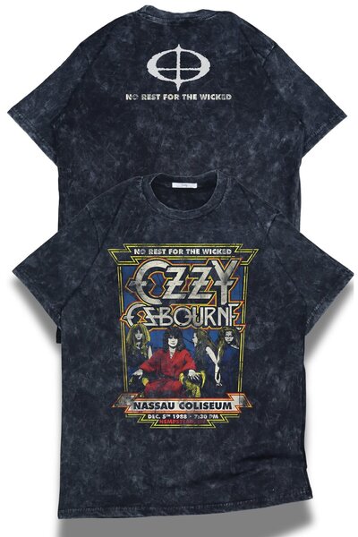 Fuddy Moda تي شيرت للجنسين قصة فضفاضة No Rest For The Wicked Ozzy Osbourne En...