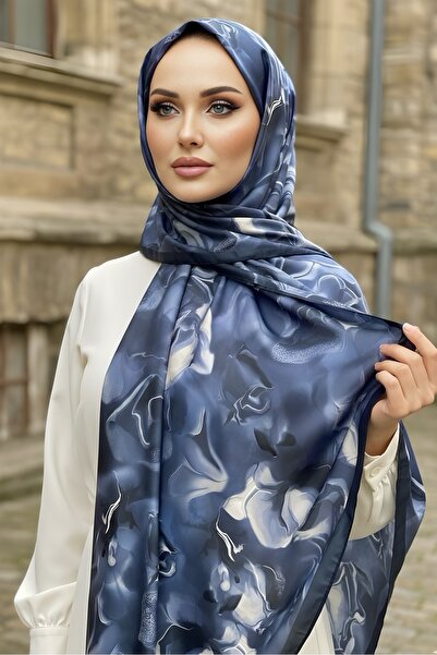 İmajButik Navy Blue İpekhan Soft Digital Cotton Shawl