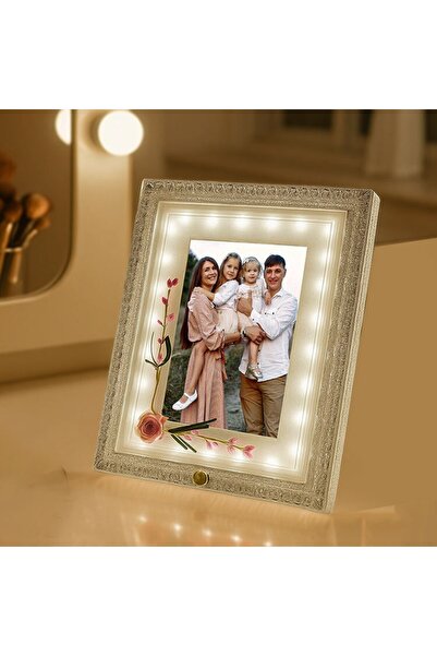 BADEAVM Ledli Pembe Çiçekli Fotoğraf Çerçevesi - 18x23cm