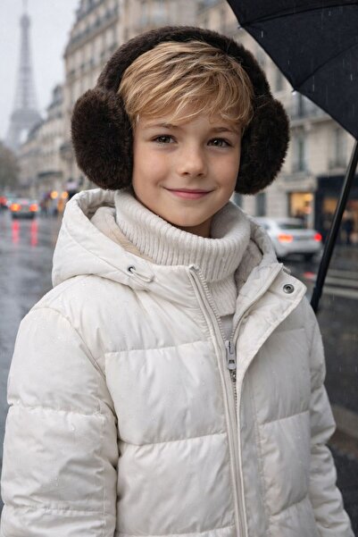 MARBERRY Căști pentru băieți din pluș cu textura moale maro închis 8-14 ani