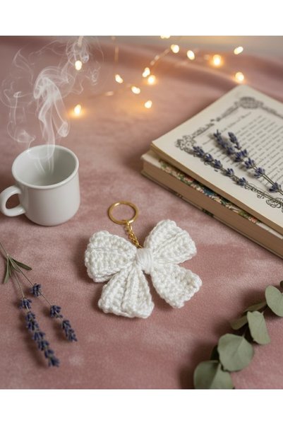 VESPERASTOREE Ribbon, Bow Keychain Handmade Knitted Keychain, Bag Decoration Purse Charm 1 Piece