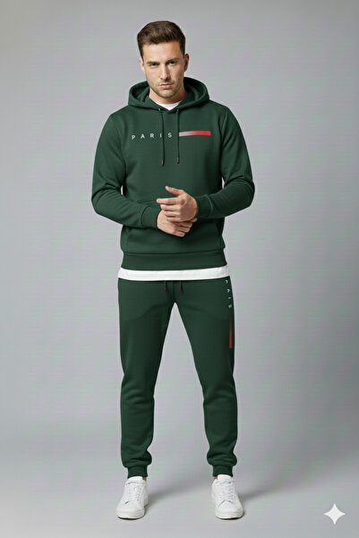 ALİ.COM Three Thread Hooded Inside Cotton Paris B Printed O Oversized Tracksu...