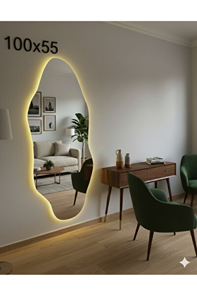 Lamra Dizayn Mimoza Ayna Pilli Kablosuz 100x55 cm Moderm Dekoratif Ayna