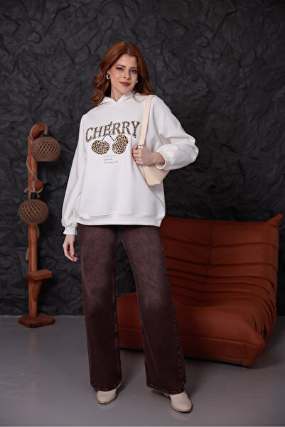 Limerence MK سترة نسائية قصة فضفاضة بغطاء رأس - تشيري ليوبارد مطبوع