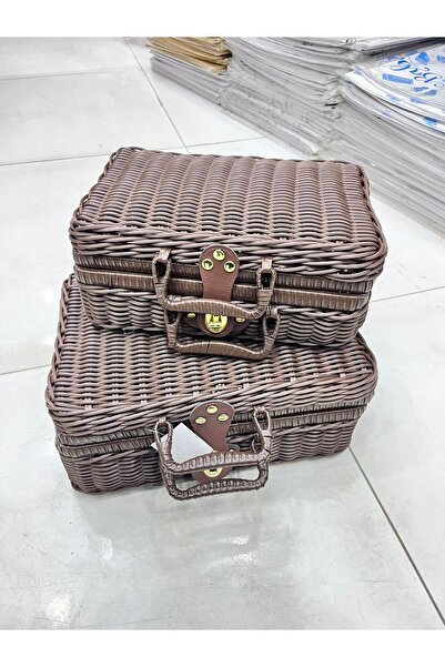 South house Two-piece woven bag set in dark brown