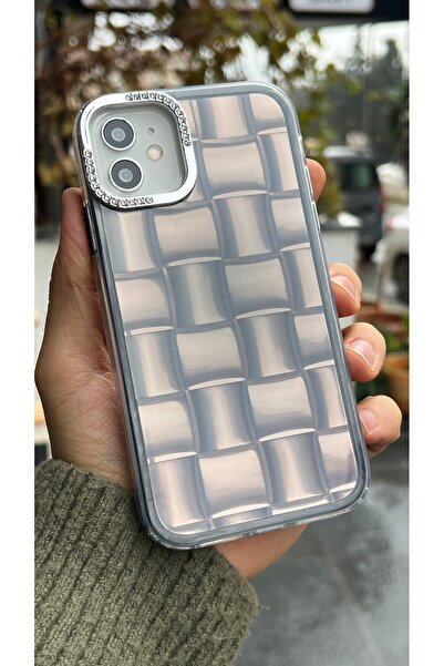 EDELFU حافظة هاتف آيفون 11 - شفافة بنمط مربعات مع إطار للكاميرا بتفاصيل حجرية...