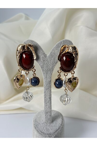 divakse Earrings Brass Plated Ethnic Pattern Vip Model Burgundy Gold