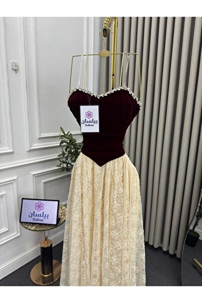 Bailsan long velvet dress with lace