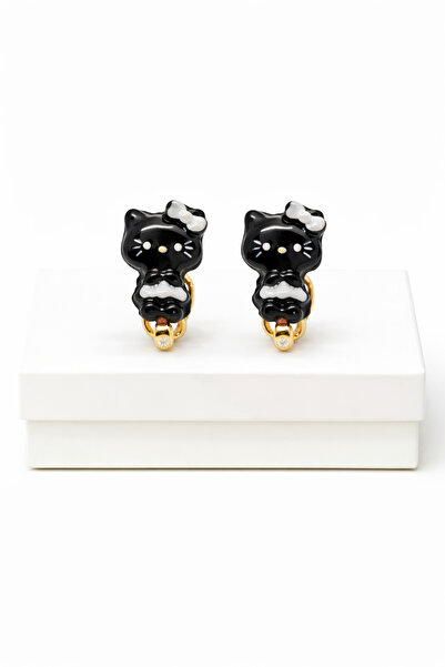 MakeWell أقراط ضغط هيلو كيتي باللونين الأسود والأبيض للأطفال بدون ثقوب للأذن