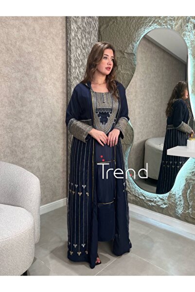 TREND جلابية قطعتين طويلة مطرزة لون كحلي