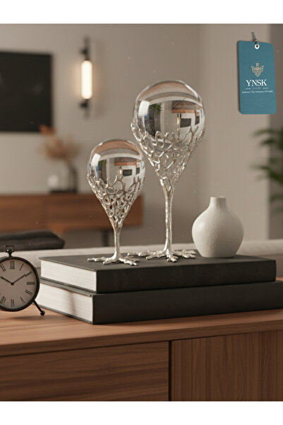 YNSK Luxury | Odyssey | 2'Li Pirinç Deve Kuşu Ayağı Dekoratif Kristal Top Küre