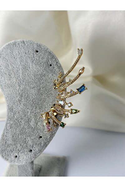 divakse Steel Earrings Cartilage Model Zircon Stone Large Model Gold