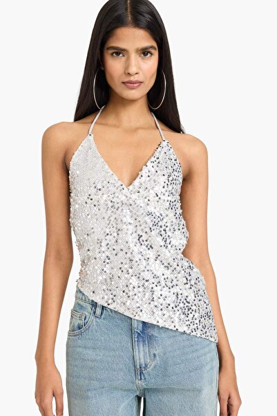 DeFacto Ασύμμετρη μπλούζα με παγιέτες με λουράκι G5874AX25WN