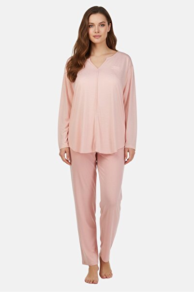 Christian Siriano Women 2 Piece Plus Size Plain Pyjama Top And Bottom Set, Pink