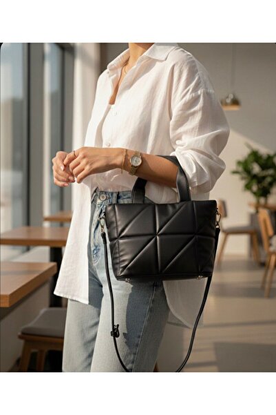 ÇANTA Puffy Geometric Baguette Black Women's Shoulder and Hand Bag