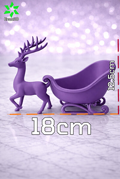 Enez3D Şekerlik Dekoratif Geyik Figürlü Kızak – Modern Tasarım (18 cm)