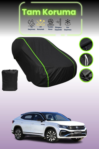 Dokaca Neo غطاء حماية للسيارة من القماش الأسود اللامع قماش مجدّل فولكس فاجن تايرون x متوافق مع غطاء حماية السيارة من القماش