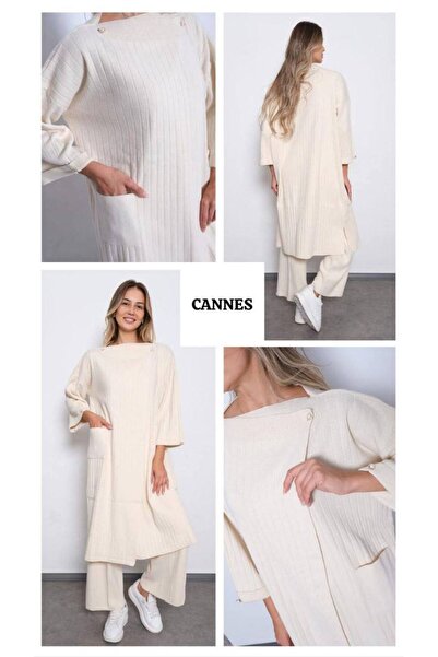 Cannes طقم مكون من 3 قطع مع بنطلون وكارديجان بلون إكرو