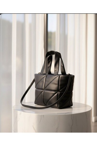 ÇANTA Puffy Geometrik Baget Siyah Kadın Omuz Ve El Çantası