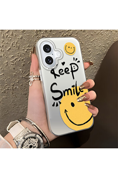 ucuc غطاء حماية كلاسيكي مبتسم متوافق مع آيفون 16 مصنوع من السيليكون والأكريليك