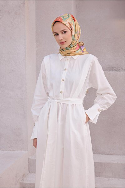 Belli Eșarfă de mătase cu model floral 4219D (Twill) Bej - 50