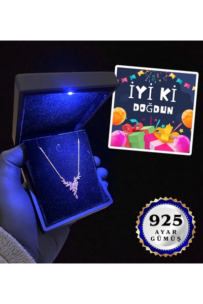 hediye arıları Doğum Günü Hediyesi Premium Işıklı Kutusunda 925 Ayar Gümüş Ko...