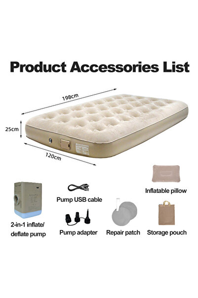 DYSWEI مرتبة هوائية ناعمة 190 × 100 × 25 سم، مصنوعة من قماش ناعم لطيف على البشرة، مزودة بمضخة هواء ووسادة قابلة للإزالة.