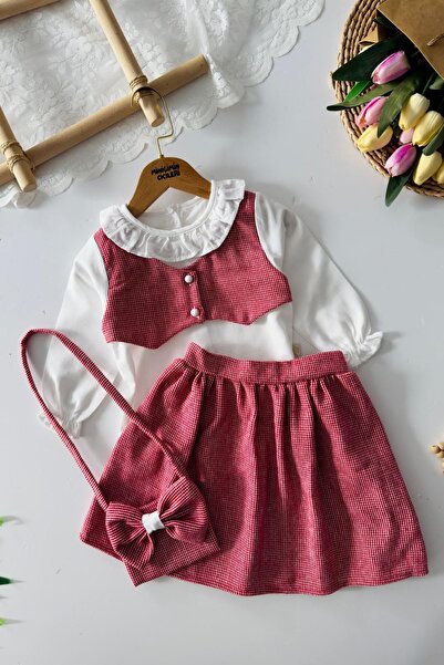 Minigimin Cicileri Set de 3 piese pentru fetiță cu bluză cu guler cu volane, ...