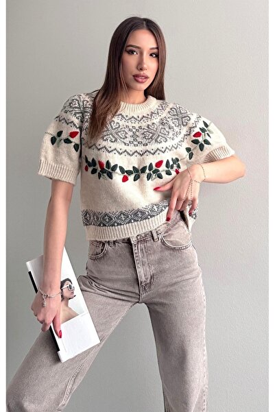 fujya Kombin Jacquard Embroidery Detail Knitwear Blouse