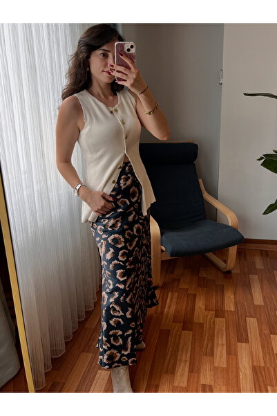 SADE LACİVERT SATEN ETEK