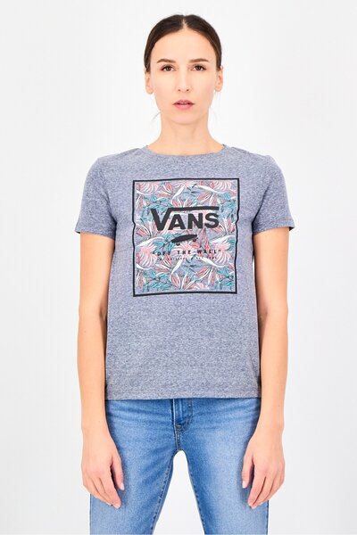Vans Women Crew Neck Short Sleeve Graphic Print T-Shirt, Grey