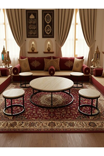 Bec4 5-piece round wooden floor tea table set