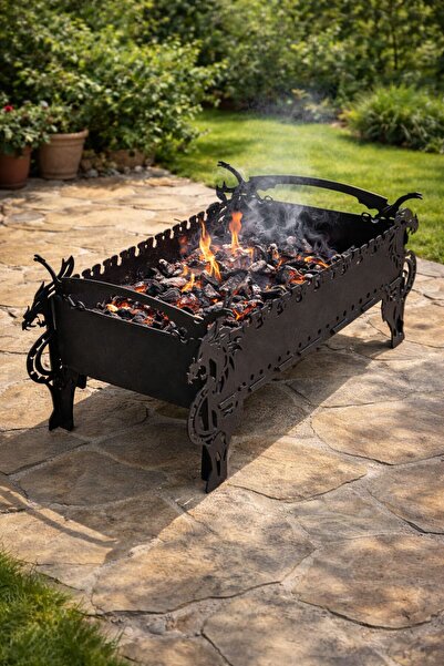 ATS İK Tasarım Lazer Ejderha Tasarımlı Dekoratif Demonte Metal Mangal